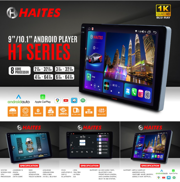 Haites H1 Series Qled 1K Screen 8 Core DSP/4G/Apple Carplay/Android ...