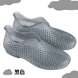 [Free Shipping] Summer Womens Shoes Perforated Mesh Crystal Jelly Sandals Wedge Heels Outdoor Beach Sandals Shallow-Toe Sandals Womens Flats.