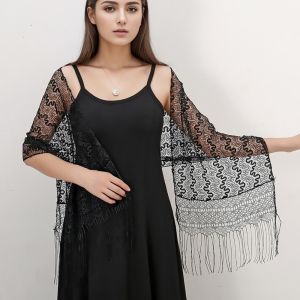 NUBE Striped Tulle Headscarf Hollow-out Ethnic Style Long Scarf Womens Fashion Elegant Lace Scarf Evening Prom Party