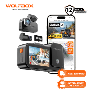 WOLFBOX X5 3-Channel 4K Dash Cam – STARVIS 2 IMX678 4K+2.5K+1080P Triple Car Camera with 128GB Card Voice Control 5.8GHz WiFi GPS Touch Screen Supports 512GB Max