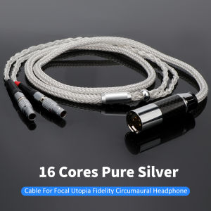 16 Cores Pure Silver Headset cable for Focal Utopia Fidelity Circumaural Headphone 4pin xlr plug