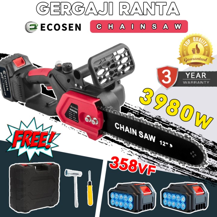 ECOSEN Chainsaw Gergaji Rantai Elektrik Mini 12 Inch 2 Baterai 358V ...