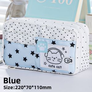 Kawaii Polka Dot Cat Pencil Case Large Capacity Multi-layer Pen Bag Cute Cartoon Kitten Stationery Pouch Washable Fabric Pencil Bag for Girls Students School Office Supplies