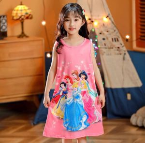 Little Baby Girl Sleepwear Dress Home Wear Casual Dress Cartoon Elsa Sophia Princess Cinderella Pink Sleeveless Dress Cute Ready Stock In Selangor Summer Hot CNY New Arrival Silk Material Cool Fashion Design Pyjamas baju raya budak perempuan baju tidur