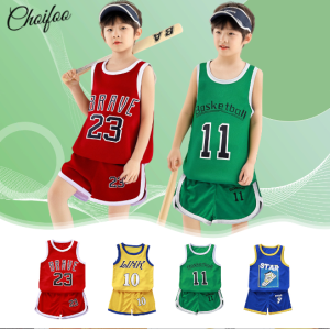 [จัดส่งจากประเทศไทย] ChoiFoo ชุดบาสเก็ตบอลสำหรับเด็กชุดบาสเก็ตบอลเสื้อแขนกุดระบายอากาศได้ดีและเย็นชุดกีฬาของเด็กแบบบางแห้งเร็วชุดสูทลำลอง