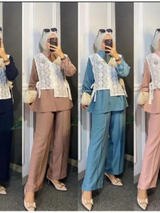 BELI 2 CUMA 60RB AMERA SET CRINGKLE VEST BRUKLAT SETELAN WANITA MODERN ROMPI BRUKLAT LENGAN PANJANG