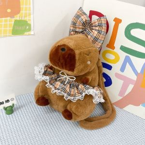 DINAH PP Cotton Capybara Plush Backpack Collection Shoulder Bag Stuffed Capybara Knapsack Kids Furry Handbags Fluffy Plushie Doll Fur Bag Kid Girl Boy