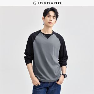 Giordano Men 100% cotton contrast raglan sleeve tee Free Shipping 18026009