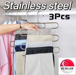 LOCAL SELLER 3 Pc Multi Layer Clothes Hanger For Trousers Pants Hanger 5 Tier Hangers [SG SELLER]