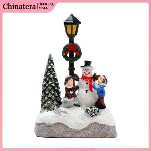 Christmas Village Houses Christmas Table Ornaments with Light Christmas Miniature Resin House Ornament for Parties