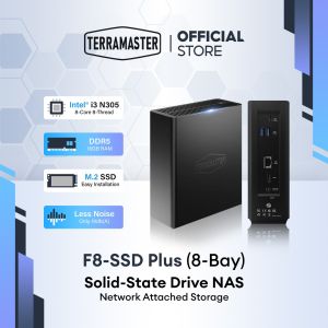TERRAMASTER F8 SSD Plus New 8-Bay NAS Server Core i3 8-Core 8-Thread 16GB DDR5 with M.2 NVMe SSD Expansion - 64TB Storage Capacity