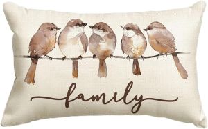 AVOIN colorlife Home Sweet Home Bluebird Family Watercolor Throw Pillow Cover 12 x 20 Inch Winter Blue Cushion Case Decoration for Sofa Couch