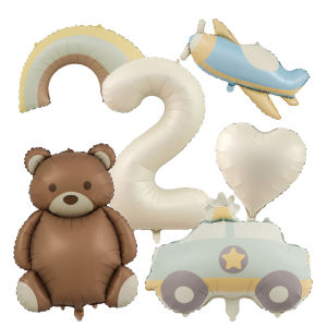 6PCS Boho Bear Balloons 1st Birthday Bear Rainbow Birthday Decorations Party Supplies Aluminum Foil Helium Bear Baby Birthday Party Decorations Backdrop for Girls Boys