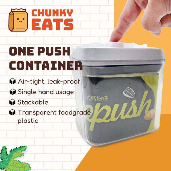 Push Container Food Storage Air-tight One Push Container 1000ml - Crystal Clear See Through Plastic ...