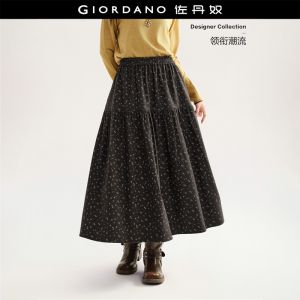 Giordano Women Floral print elastic waist maxi skirt Free Shipping 18466532