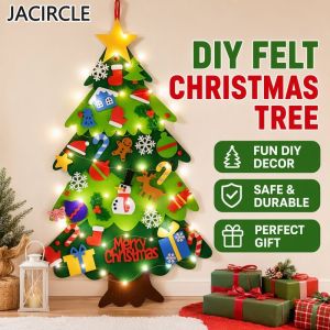 Felt Christmas Tree With Led String Wall Hanging Christmas Tree Kids Diy Christmas Decor Gift Ornaments Snowflake