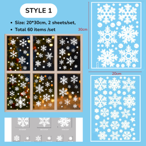 2 Sheets Snowflake Sticker Christmas For Window Glass Wall Decorations Cling Decal Static Stickers For Xmas Party Decor