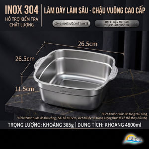 Bộ Thau Rổ Inox 304 Cao Cấp Hình Vuông Thiết Kế 2 Lớp Đa Năng Rửa Rau Củ Quả SSGP