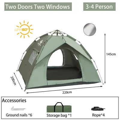 Blackpongo 1-4 Person Automatic Tent Instant Pop up Tent Windproof PU2000mm Garden Picnic Family Outdoor Camping Tent