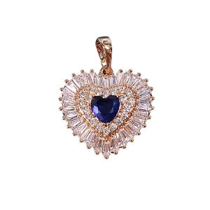 Mặt dây chuyền kiểu trái tim viên chủ đá màu xanh dương size 20x20mm đính đá lấp lánh VIP mạ vàng hồng G129osmd Hoa Minh Gem
