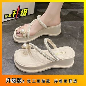 [Free Shipping] Pearl-Embellished Platform Sandals Perfect With Dresses A New Summer Style For Casual And Fashionable Outdoor Wear Roman-Style Beach Sandals