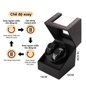 Hộp xoay đồng hồ cơ Hộp đựng đồng hồ 4 Xoay Gỗ + 6 Cố Định Tự động lên cót với chế độ xoay lắc tự động