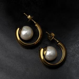 HB Jewelry BONBON Synthetic Pearl Big C Drop Earrings For Womens Fashion Accessories EH00439