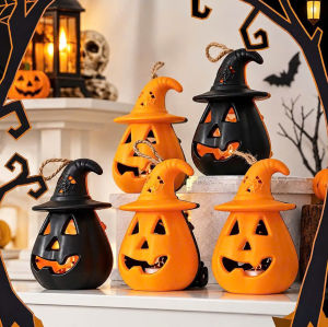 Đèn Bí Ngô Phù Thủy Halloween Hai Mặt | Đèn Lồng LED Nhiều Màu Bí Ngô Cười Và Đầu Lâu Xương Chéo