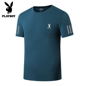 PLAYBOY Áo Thun Nam Áo Thun Nam Ngắn Tay Vải Viscose Mới Mùa Hè Áo Tập Thể Dục Co Giãn Áo Ngắn Tay Dạ Quang Cá Tính Nhanh Khô Thường Ngày Cho Nam