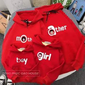 áo Hoodie MÀU ĐỎ gia đình 3/4/5 người áo gia đình thu đông áo hoodie gia đình chất đẹp[giá sĩ] giá 1 áo