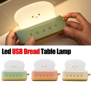 JIYAN2866 Adjustable Lighting Bread Toast Light Creative USB Rechargeable Table Light Cute Toaster Nightlight