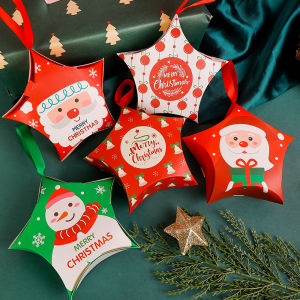 5pcs Christmas Gift Boxes Santa Claus Candy Box Star Shape Merry Christmas Boxes Bags for Home New Year Xmas Decor Kids Gifts