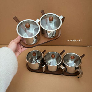 304 Stainless Steel Acacia Wood Seasoning Bottles and Jars Salt Mixing Jars Kitchen Storage Boxes Condiments for Household Use