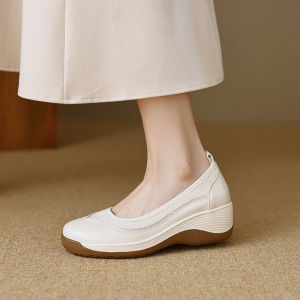 Free Shipping Retro-Style Lightweight And Luxurious Platform Loafers For Women Featuring Genuine Soft Leather A Round Toe And A Casual High-Heeled Design Perfect For Autumn