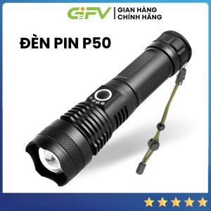 Đèn pin mini siêu sáng cầm tay hợp kim nhôm P50 chính hiệu có zoom chiếu sáng xa trăm mét - Đèn bin sạc điện bóng led thiết kế nhỏ gọn mang theo dành phượt thủ dã ngoại đèn công trường