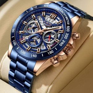 LIGE Đồng Hồ Nam thời trang sang trọng đồng hồ nam chống nước bằng thép không gỉ Đồng hồ bấm giờ đồng hồ thạch anh + Hộp