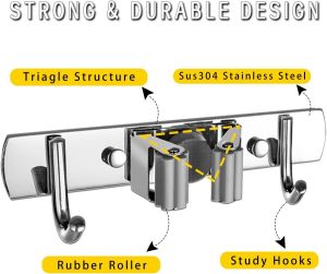 HBS Tempat Penjepit Gantungan Sapu Pel Dinding 4 Kait Mop Broom Holder Kapstok Stainless 304 Cantolan Sapu