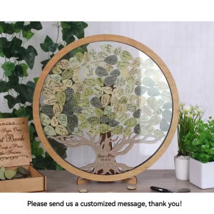 Customized Tree Leaves Rustic Wedding Guestbook Alternative Tree Guest Book Custom Circle guestbook Sign Guest Book DropBox Green Leaves Guest Book