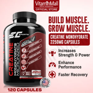 EC Sports Creatine Monohydrate 2250mg - 120 Capsules - Bodybuilding Supplements Build Muscle Increase Strength Enhance Energy - Micronized Creatine