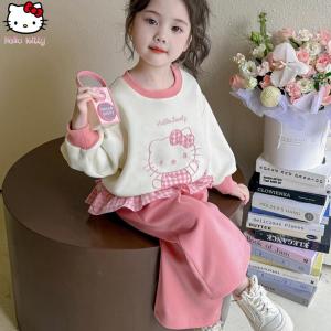 Christmas gifts Halloween Kawaii Princess Hello Kitty Set Sanrio Autumn New Comfort Loose Casual Pants Cartoon Anime Hoodie Sweet Fashion Girl Clothing