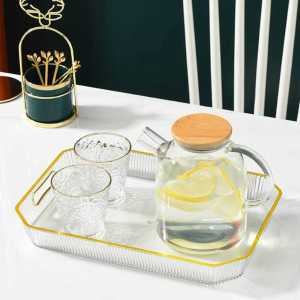 Nampan Saji Serbaguna Mewah Aesthetic - Piring Makan  Luxury Tray/Dekorasi Nampan Tray Mewah/Nampan Dengan Pegangan Handle Gold/Snack Fruit Tray