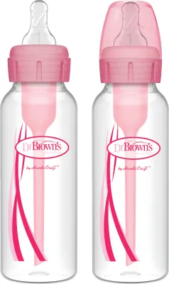 Dr. Browns Anti-Colic Options+ PP Narrow Neck 8oz/250ml Bottle Pink/Purple/Blue 2 Bottles Level 1 Teat