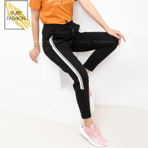 Quần jogger nữ Blue Chic dáng dài thun cạp chun dây buộc cá tính thể thao tập gym yoga sọc to