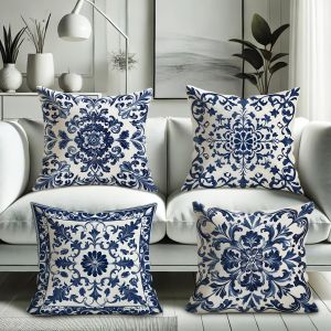 Bohemian Blue and White Floral PillowcaseSuitable for sofa car bedroom decorative cushion cover pillow cover