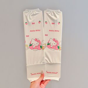 EIJINGY 1Pair ระบายความร้อน ปลอกแขนผ้าไหมน้ำแข็ง คุโรมิ เมโลดี้ กลางแจ้ง แขนกันแดดป้องกันรังสียูวี การ์ตูน กีฬา ผ้าคลุมแขนเด็ก ชายหญิง