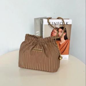 Tas Bahu Raine Bag Nylon Motif Salur - Tas Wanita Kerut Shoulder Bag