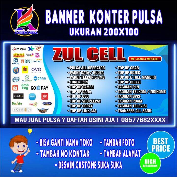 Spanduk Banner Konter Pulsa/ Spanduk Konter Seluller Ukuran 2mx1m ...