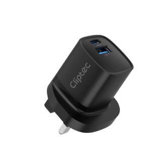 CLiPtec MCU291AC 33W GaN PD+QC3.0 Dual Ports Fast Charger with LED Display (USB-C + USB-A)