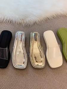 [Free Shipping] New Style WomenS Sandals Versatile Transparent Strap Sandals Silver Korean Fashion 2026 Outdoor Wear Thick Sole