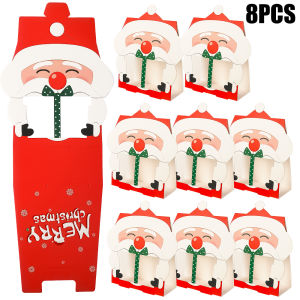 YESPERY 8pcs Marry Christmas Kraft Gift Box Window Candy Cookies Packaging Santa Claus Cute Kids Holiday Happy Year Party Favor